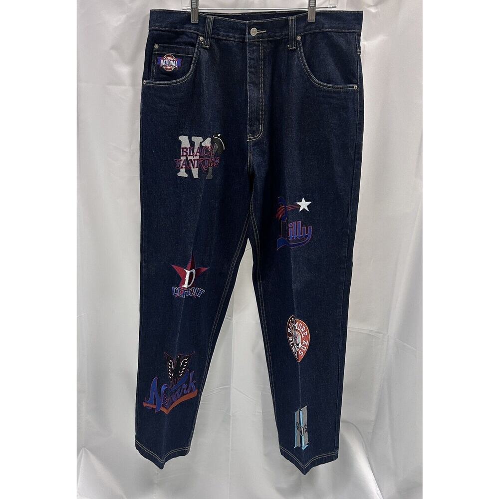 Negro League Baggy Jeans Blue All Team Patches Denim Baseball Museum MLB 38x34